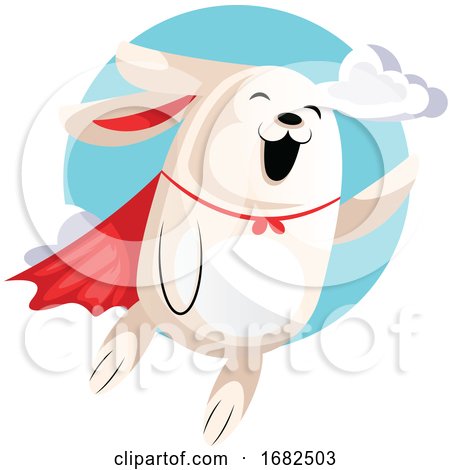 Superhero Easter Bunny Flying in Clouds Illustration Web on White Background by Morphart Creations