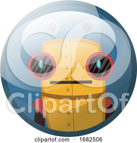 Cartoon Character of Yellow Retro Robot with Big Black Eyes by Morphart Creations