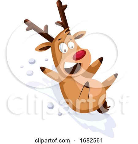 Happy Christmas Deer Sliding on the Snow by Morphart Creations