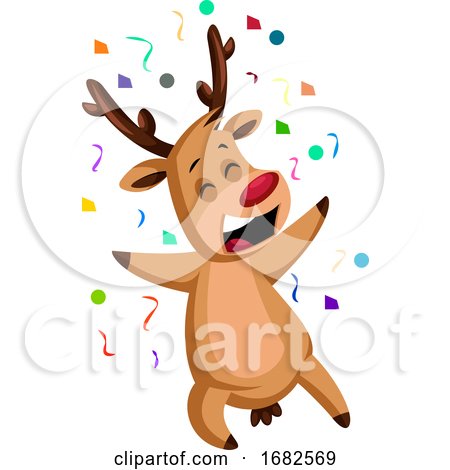 Cheerful Christmas Deer Throwing Confetti by Morphart Creations