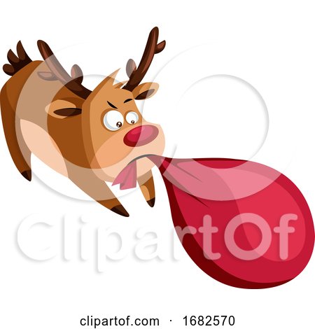 Christmas Deer Pulling Heavy Bag with Presents by Morphart Creations