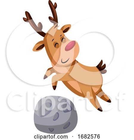 Christmas Deer Jumping over a Rock by Morphart Creations