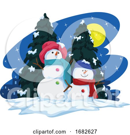 Two Snowmen and Christmas Tree. by Morphart Creations
