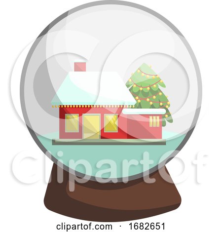 Christmas Crystal Ball with Red House Inside by Morphart Creations