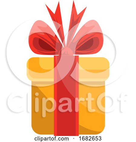 Christmas Gift in Yellow Paper with Red Tie and Bow by Morphart Creations