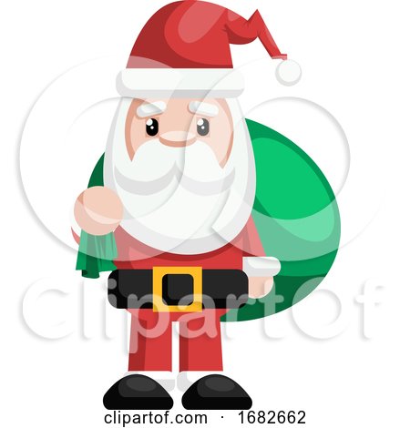 Simple Illustration of a Santa Holding Green Bag with Presents by Morphart Creations