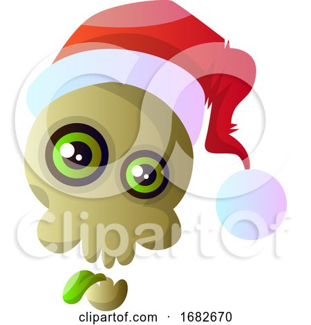 Cartoon Skull with Red Christmas Hat Illustartion  by Morphart Creations