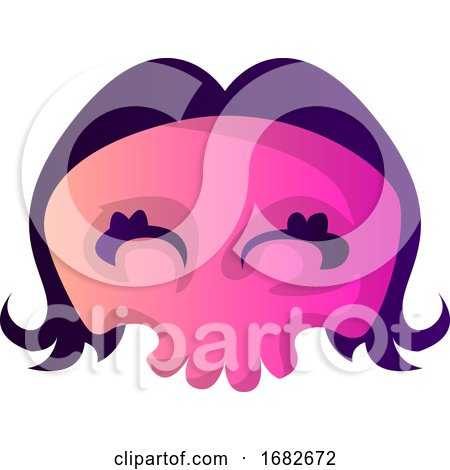Cute Pink Cartoon Skull with Purple Hair Illustartion  by Morphart Creations