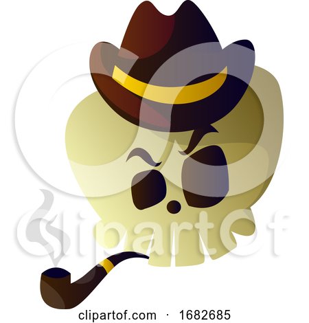 Cartoon Skull with Brown Hat and Pipe Illustartion  by Morphart Creations