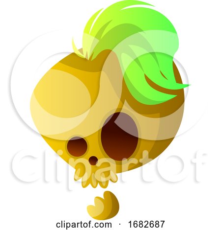 Yellow Cartoon Skull with Green Hair Illustartion  by Morphart Creations