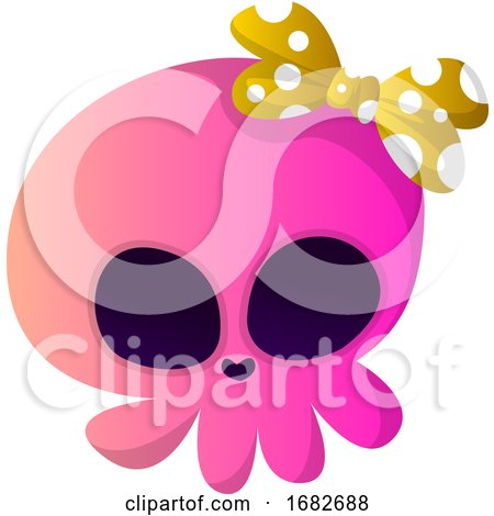 Cute Pink Cartoon Skull with Yellow Tie Illustartion  by Morphart Creations