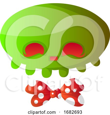 Green Cartoon Skull with Red Bowtie Illustartion  by Morphart Creations