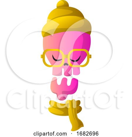 Pink Cartoon Skull with Yellow Hat Illustartion  by Morphart Creations