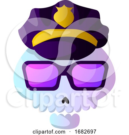 Cartoon Skull with Purple Police Hat Illustartion  by Morphart Creations
