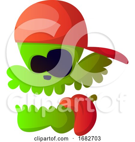 Green Cartoon Skull with Red Hat Illustration  by Morphart Creations