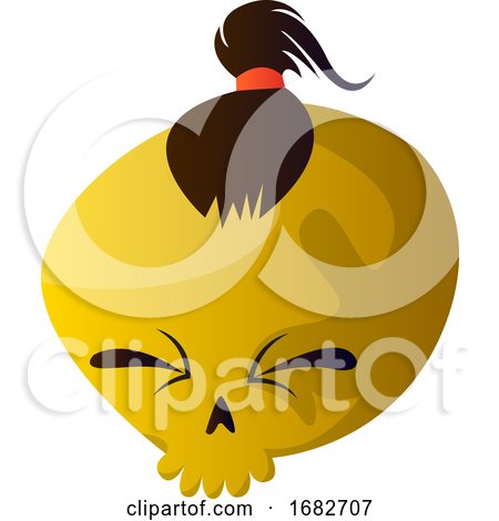 Yellow Cartoon Skull with Brown Hair Illustartion  by Morphart Creations