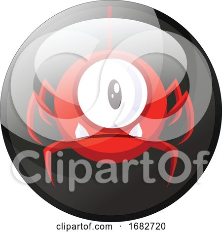 Cartoon Character of a Red Spider Looking Monster with One Eye Illustration in Black Circle  by Morphart Creations