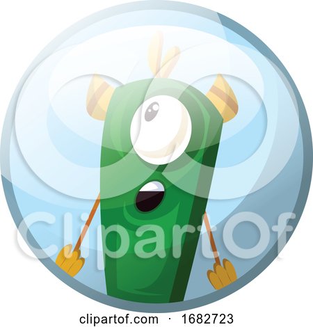 Cartoon Character of a Green Monster with One Eye Looking Suprised Illustration in Blue Circle  by Morphart Creations