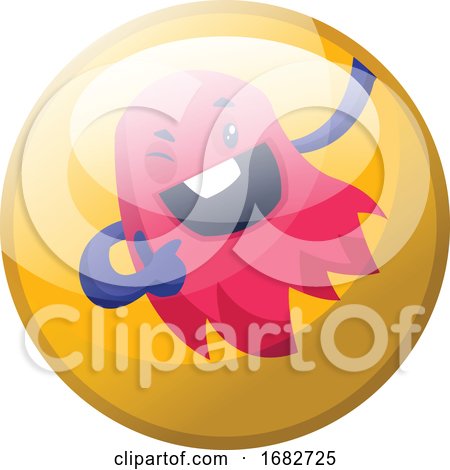 Cartoon Character of a Dark Pink Monstyer with Purple Arms Flying and Winking Illustration in Yellow Circle  by Morphart Creations