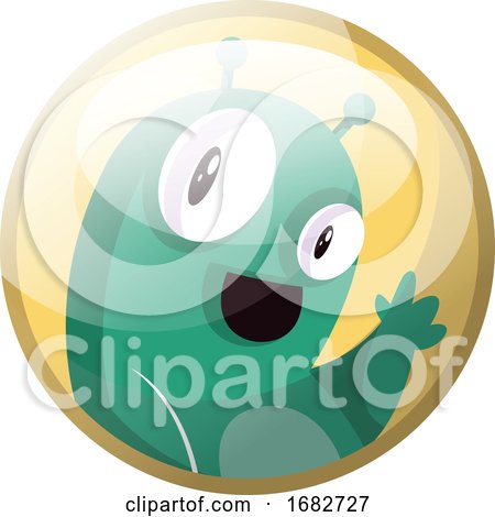 Cartoon Character of a Green Monster Waving Illustration in Yellow Circle  by Morphart Creations
