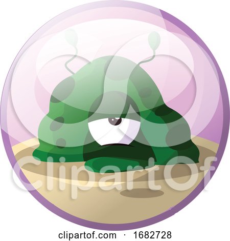 Cartoon Character of a Green Monster Looking Tired Illustration in Light Purple Circle  by Morphart Creations