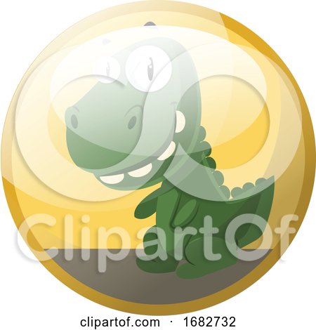 Cartoon Character of a Green Dinosaur Smiling Illustration in Yellow Circle  by Morphart Creations