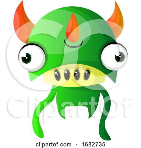 Green Monster with Triple Horns Illustration  by Morphart Creations