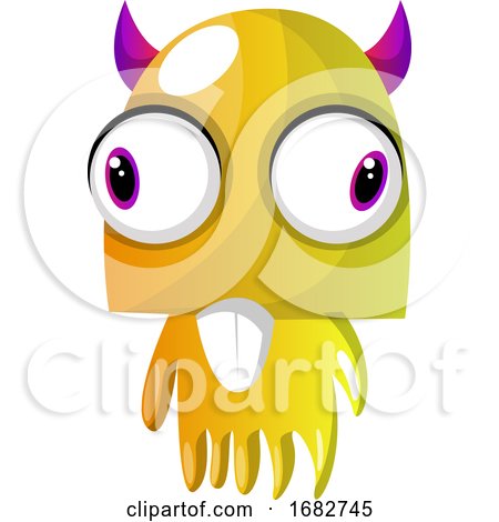 Yellow Monster with Pink Horns and Big Eyes Illustration  by Morphart Creations
