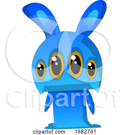Four-eyed Blue Rabbit Monster Illustration Print by Morphart Creations