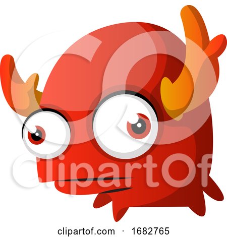 Confused Red Monster with Horns Illustration Print by Morphart Creations