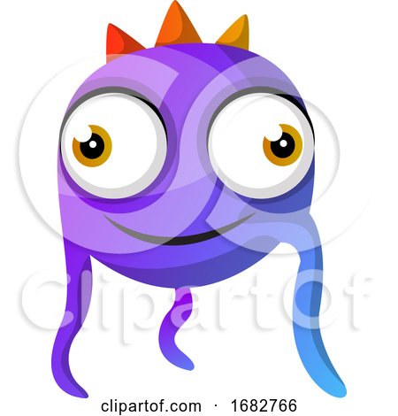 Violet Cute Monster with Crown Illustration Print by Morphart Creations