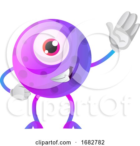 One Eyed Purple Monster Waving Illustration  by Morphart Creations