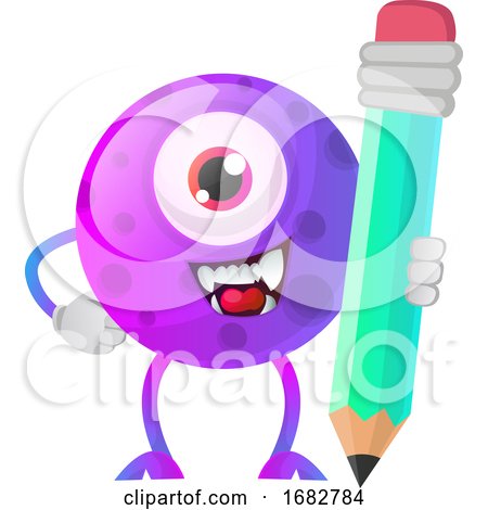 One Eyed Purple Monster Holding a Huge Pen Illustration  by Morphart Creations