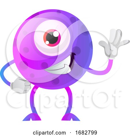 Cool One Eyed Purple Monster Waving Illustration  by Morphart Creations