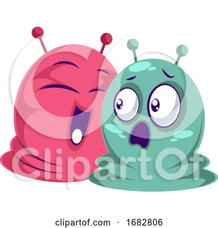 Pink Happy Monster and Blue Scared Monster Sticker Illustration on a White Background by Morphart Creations