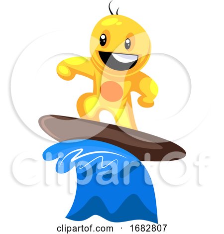 Yellow Creature Surfing on the Wave Illustration on a White Background by Morphart Creations