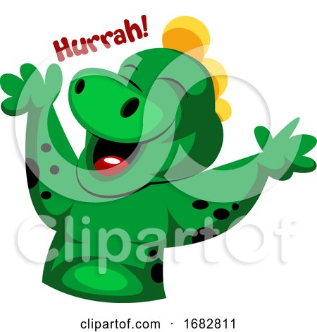 Joyful Green Monster Saying Hurrah Sticker Illustration on a White Background by Morphart Creations