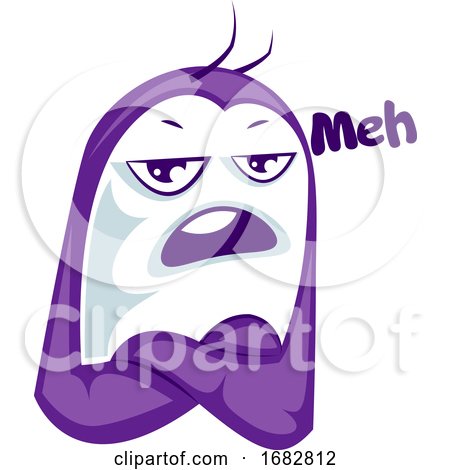 Purple Monster Saying Meh Sticker Illustration on a White Background by Morphart Creations