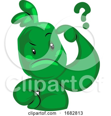 Confused Green Monster with Question Mark Sticker Illustration on a White Background by Morphart Creations