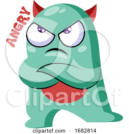 Angry Light Blue Monster with Red Horns Illustraton on a White Background by Morphart Creations