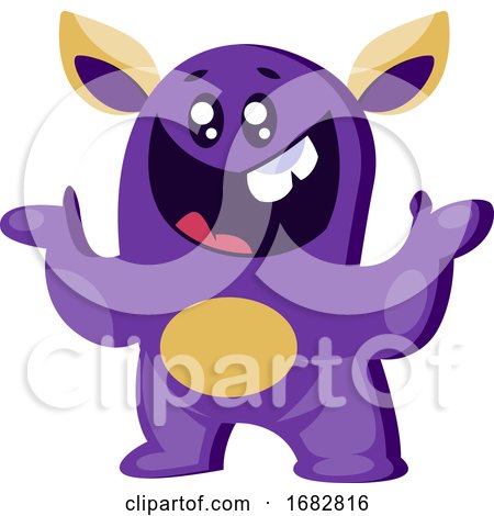 Smilling Purple Monster with Spreaded Hands Illustration on a White Background by Morphart Creations