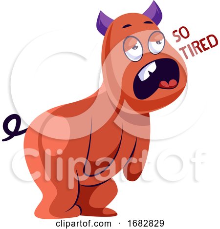 Tired Red Monster with Purple Horns Illustration on a White Background by Morphart Creations