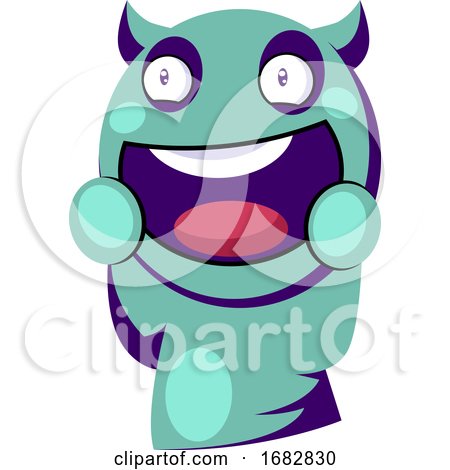 Excited Light Blue Monster with Horns Illustration on a White Background by Morphart Creations