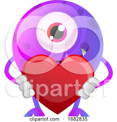 Purple Monster Holding Heart Illustration  by Morphart Creations