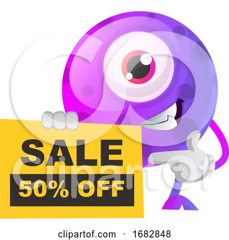 Purple Monster with a Sale Sign Illustration  by Morphart Creations