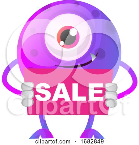Purple Monster Holding Pink Sale Sign Illustration  by Morphart Creations