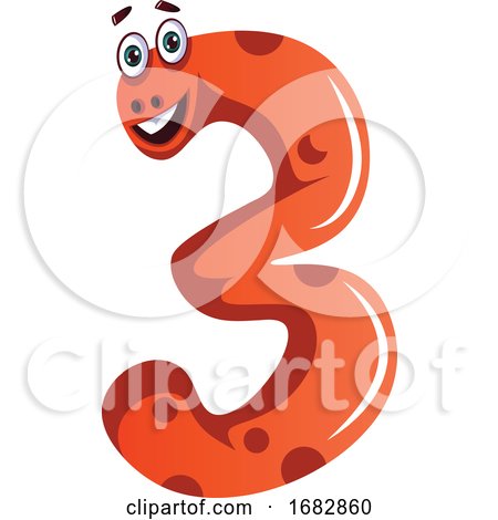 Orange Monster in Number Three Shape Illustration  by Morphart Creations