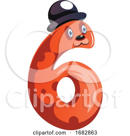 Orange Monster with a Hat and Number Six Shape Illustration  by Morphart Creations