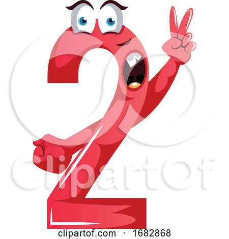 Red Monster Shape Number Two with a Peace Sign Illustration  by Morphart Creations