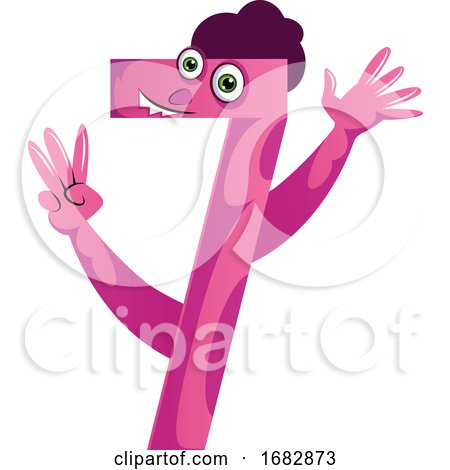 Pink Monster in Number Seven Shape Illustration  by Morphart Creations